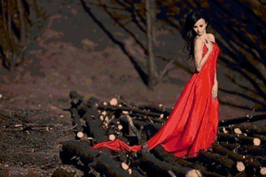 красотка в красном - девушка, платье, природа - предпросмотр