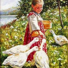 Схема вышивки «Девочка и гуси»