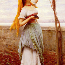 Схема вышивки «девушка  в саду»