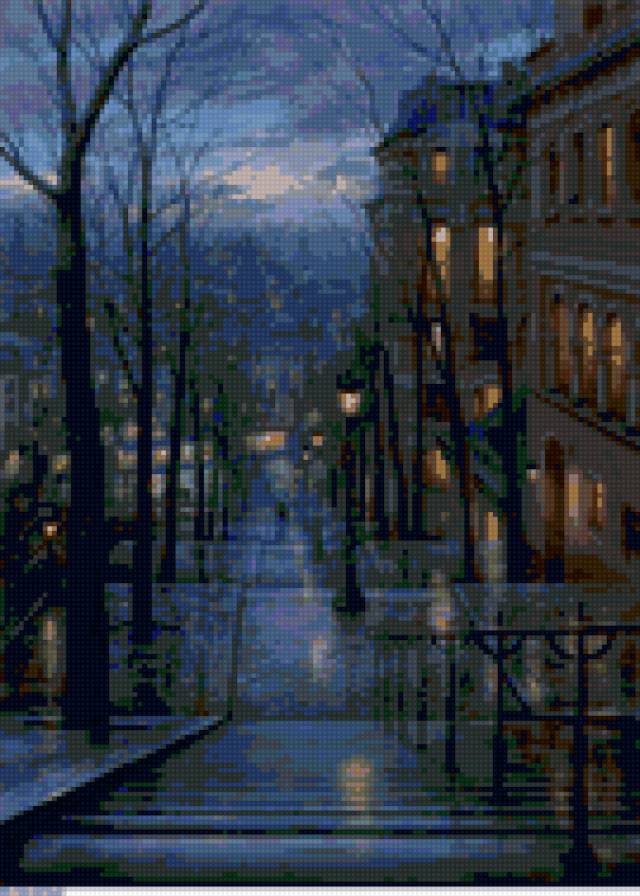 Вечерняя улица - фонари, вечер, улица, дома - предпросмотр