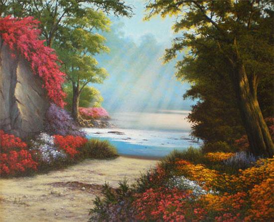 Летняя дорожка - дорога, лето, море, пейзаж, цветы - оригинал