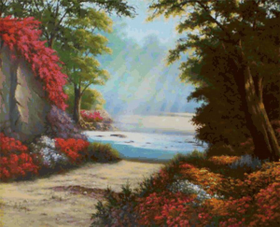 Летняя дорожка - дорога, пейзаж, лето, море, цветы - предпросмотр