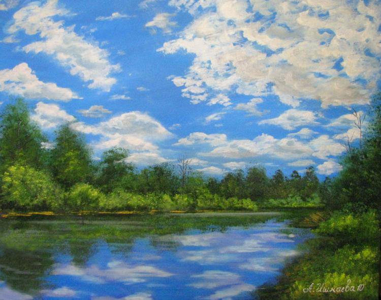 Река и небо - пейзаж, река, лето - оригинал