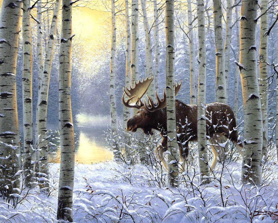 Лесные жители - звери, лес. животные, лоси - оригинал