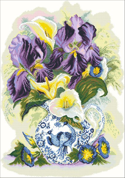 ирисы 1 - цветы, ваза, гжель - оригинал