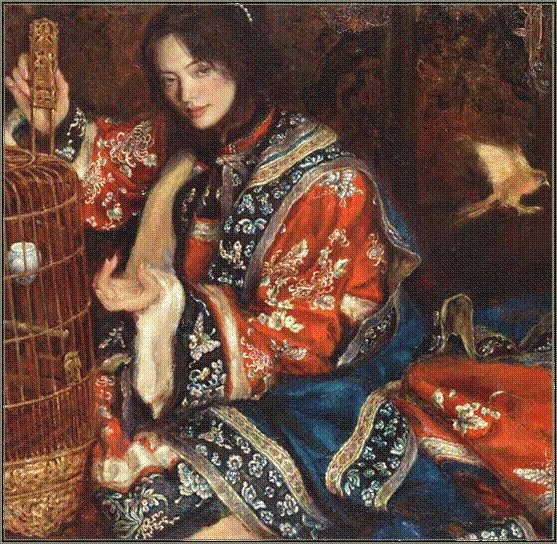 №22221 - цуи, девушка, птицы, китай, восток - оригинал