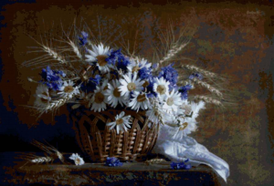 Ромашки-васильки - букет, картина, цветы, ромашки, васильки, натюрморт - предпросмотр