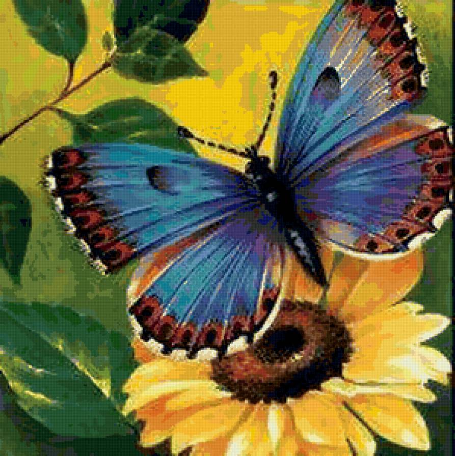 Серия "Бабочки" - бабочки, подушка, букет, подсолнухи, цветы - предпросмотр