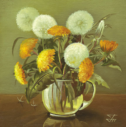 Одуванчики - живопись, букет, цветы - оригинал