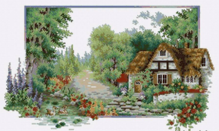 сельский пейзаж - пейзаж, вода, природа, дом - предпросмотр