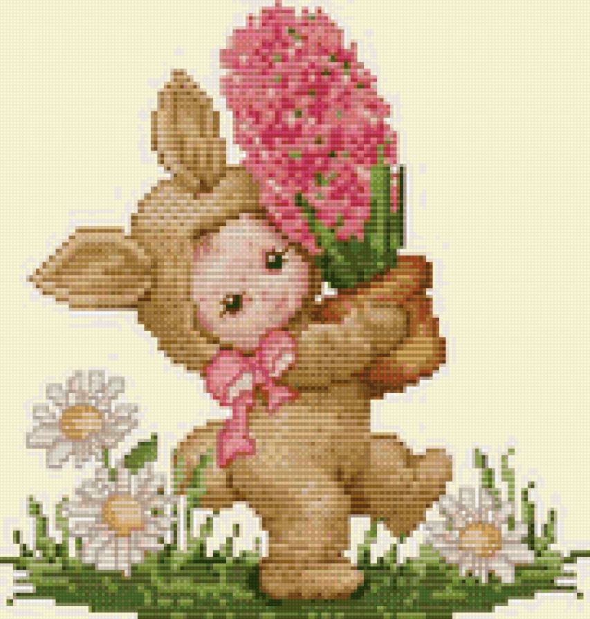 Зайка - зайченок, ребенок, цветок - предпросмотр