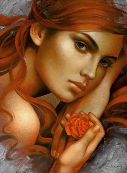 Девушка с розой - портрет, девушка - оригинал