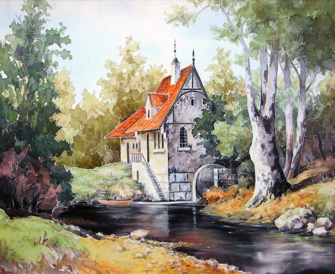 Домик у реки - река, пейзаж, домик - оригинал