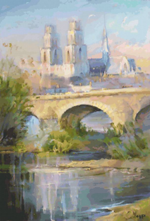 В утреннем тумане - замок, пейзаж, река - предпросмотр