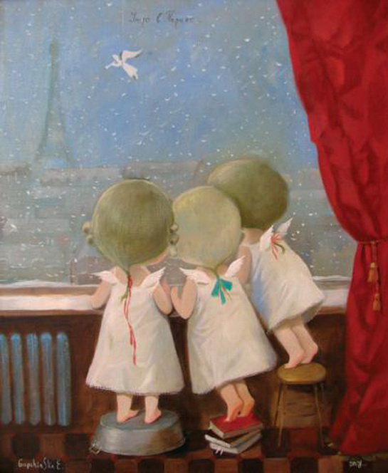 Париж - франция, дети, город, париж, окно - оригинал