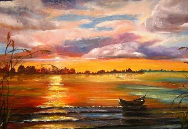 Закат - пейзаж, река - оригинал