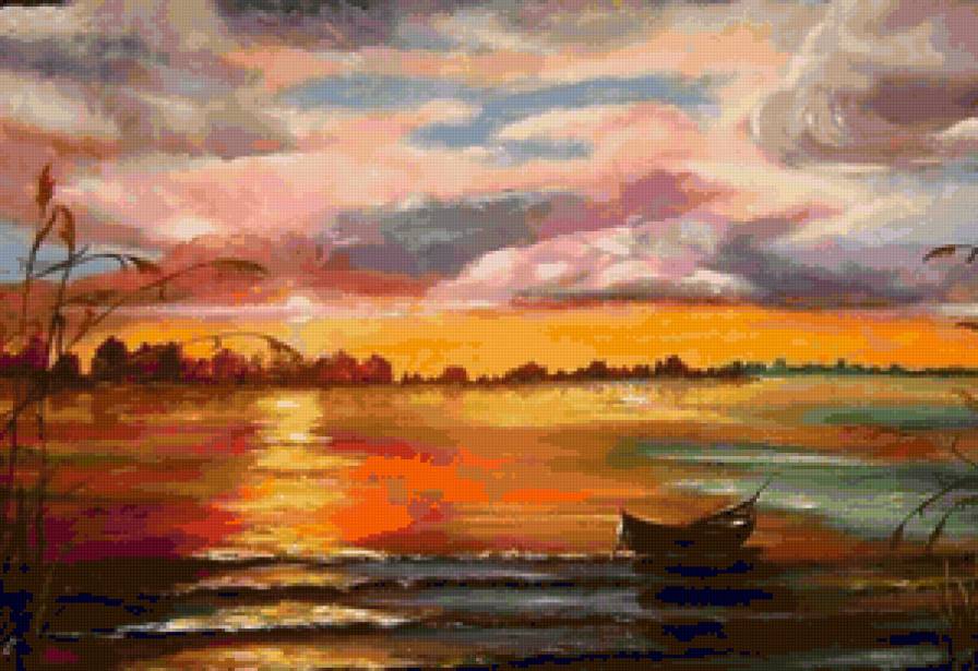 Закат - пейзаж, река - предпросмотр