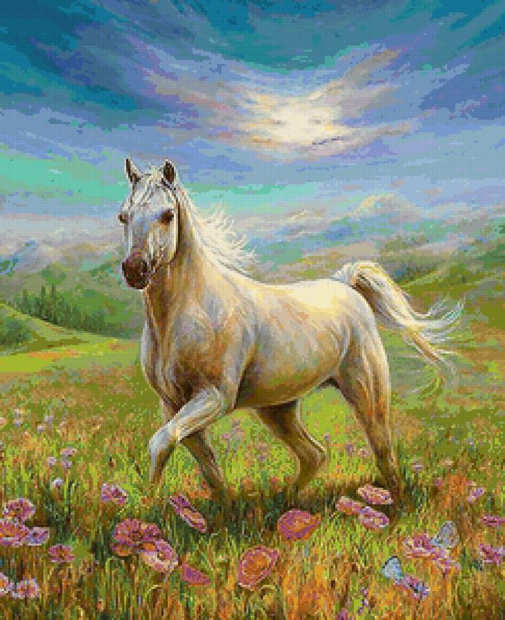 Прогулка - картина, конь, пейзаж - предпросмотр