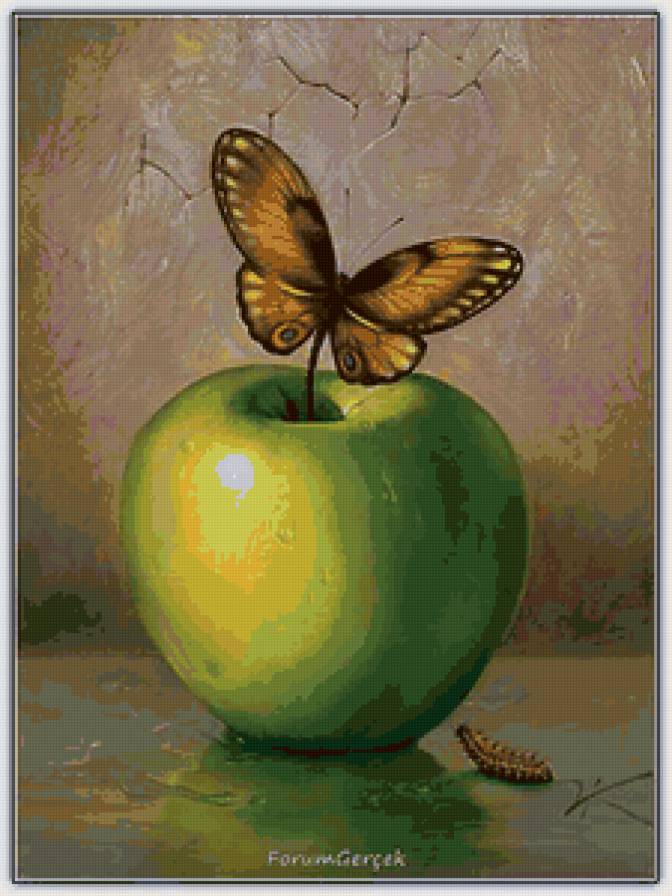 Яблочко - фрукты, яблоко, бабочка - предпросмотр