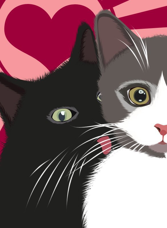 Киски - животные, рисунок, кошки, пара - оригинал