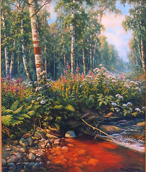 Лесная полянка - ручей, пейзаж, лето, лес, луг, цветы - оригинал