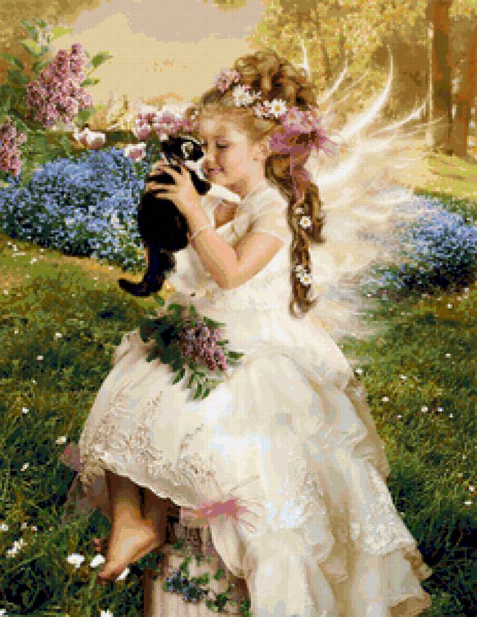 девочка и котенок2 - предпросмотр