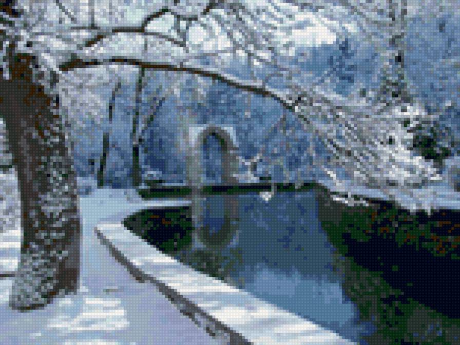 стеклянная струя - серебро, снег, лед, зима, ветки, вода - предпросмотр