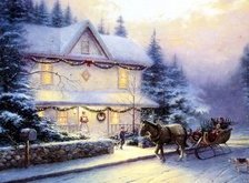 Схема вышивки «деревня зимой»