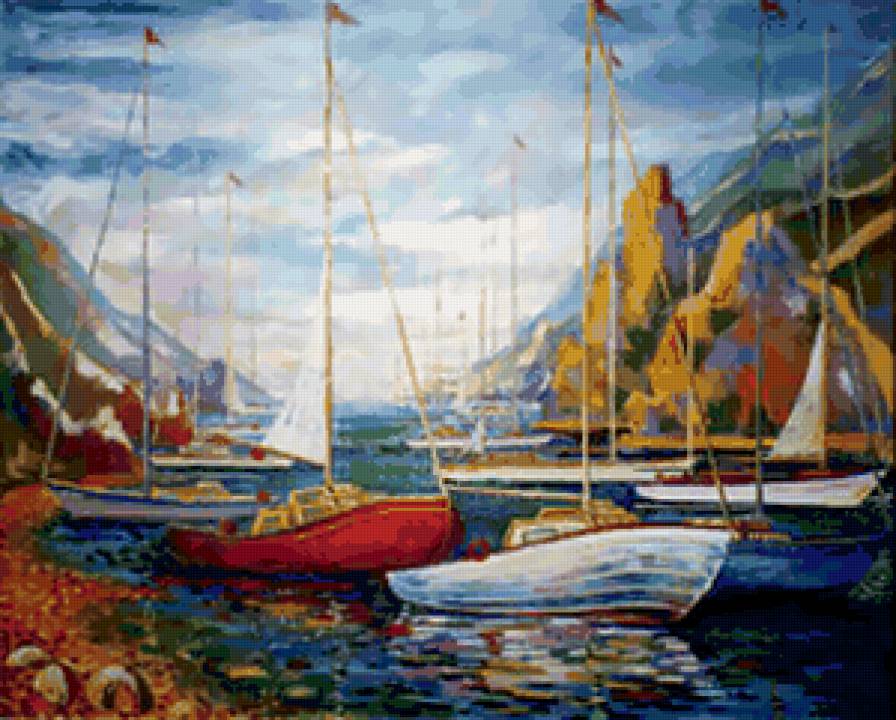 На причале - корабли, пейзаж, море - предпросмотр