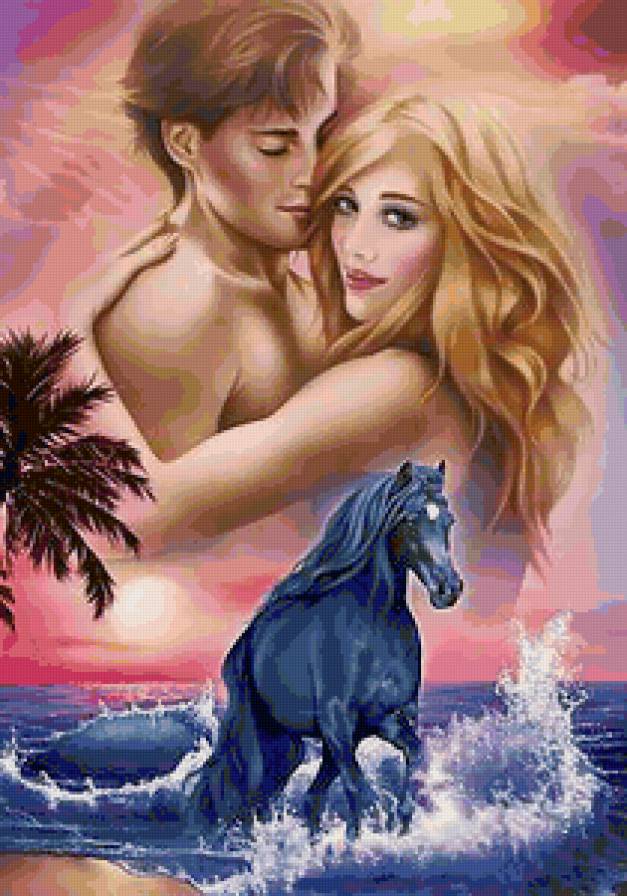 мужчина и женщина и конь - пейзаж, животные, пары - предпросмотр