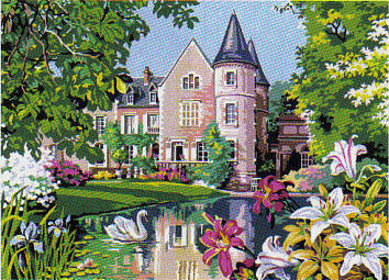 замок - озеро, пейзажи, птицы - оригинал