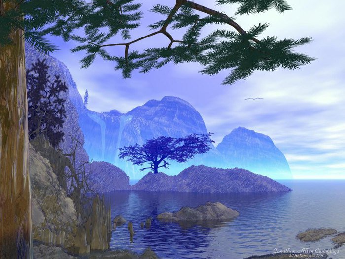 пейзаж - горы, природа, пейзаж, дерево, море - оригинал