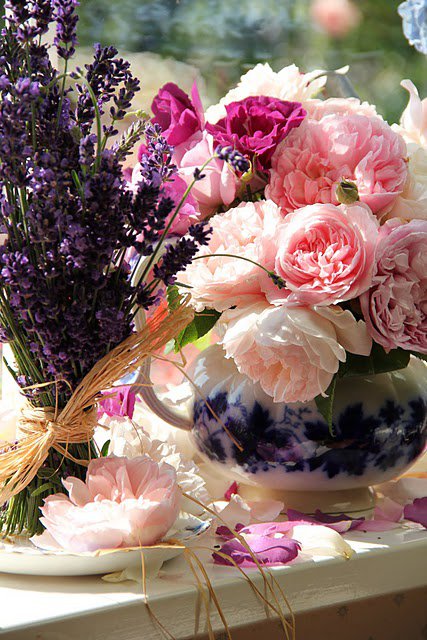 розы,лаванда - букет, цветы, живопись - оригинал