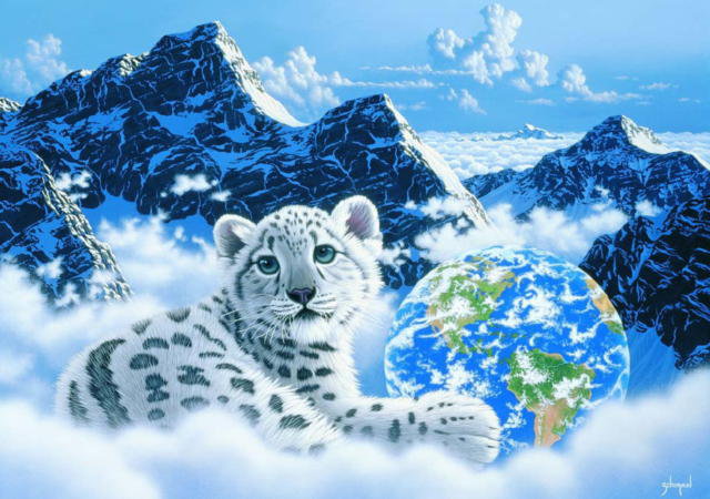 Серия "Большие кошки" - кошки, снежный барс, зима, ирбис, животные - оригинал