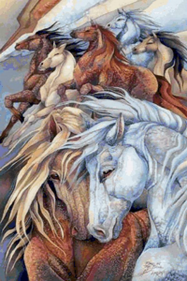 Лошади - пейзаж, картина, конь - предпросмотр