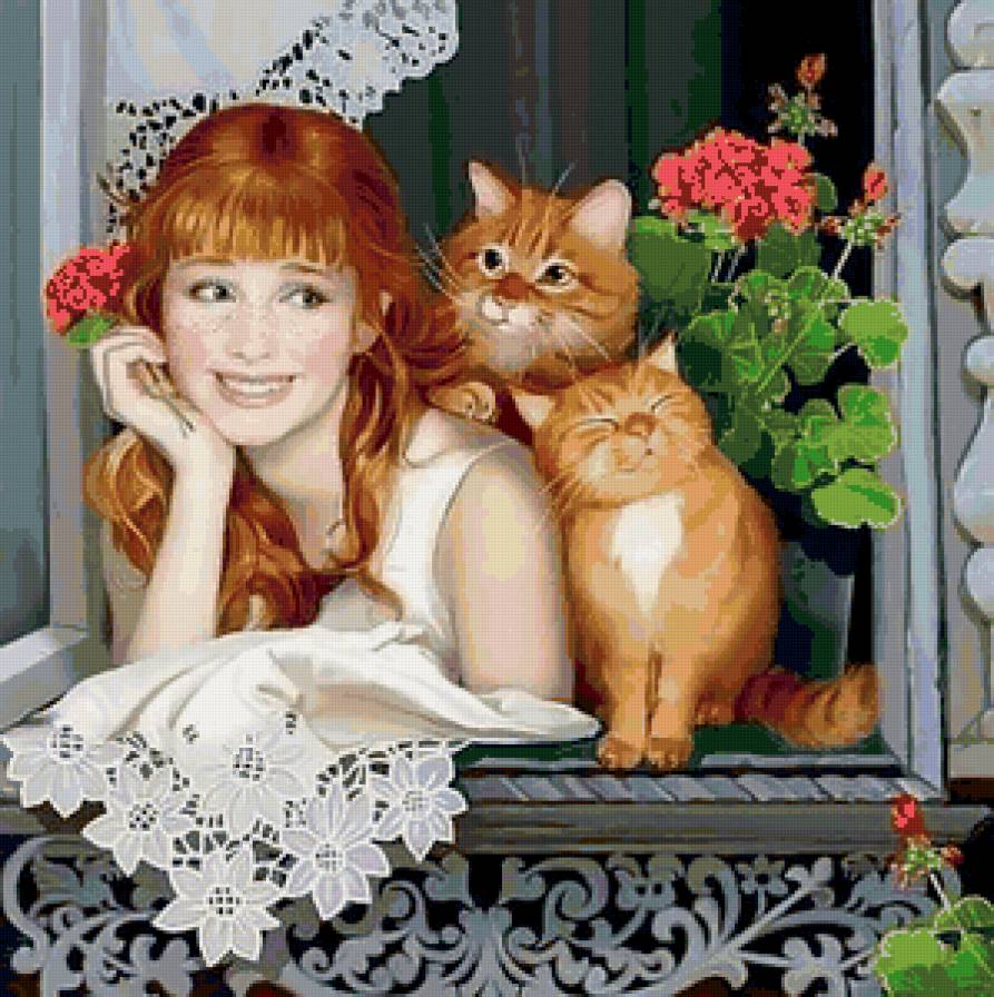 девушка с кошками - люди - предпросмотр