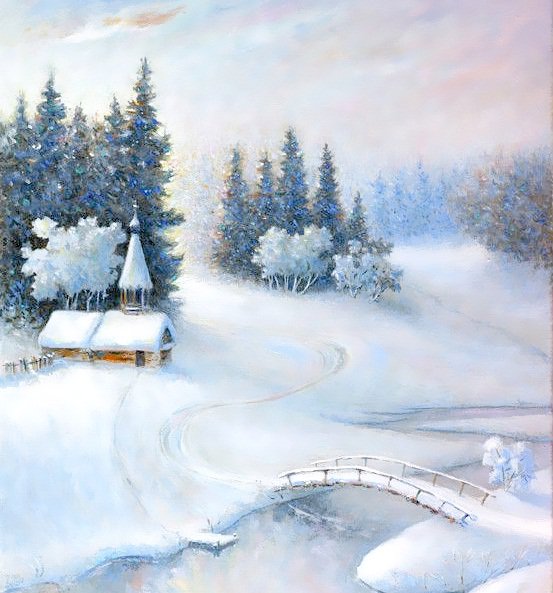 Чудесный зимний пейзаж - зима, пейзаж, картина - оригинал