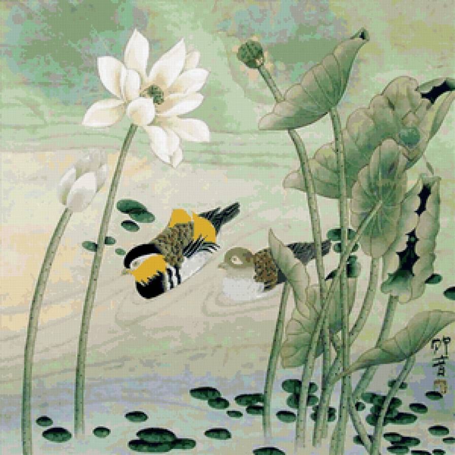 птицы - цветок, птица, восток - предпросмотр