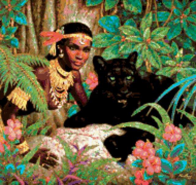 Охотница - девушка, пантера, африка, африканка, охотница, природа - оригинал