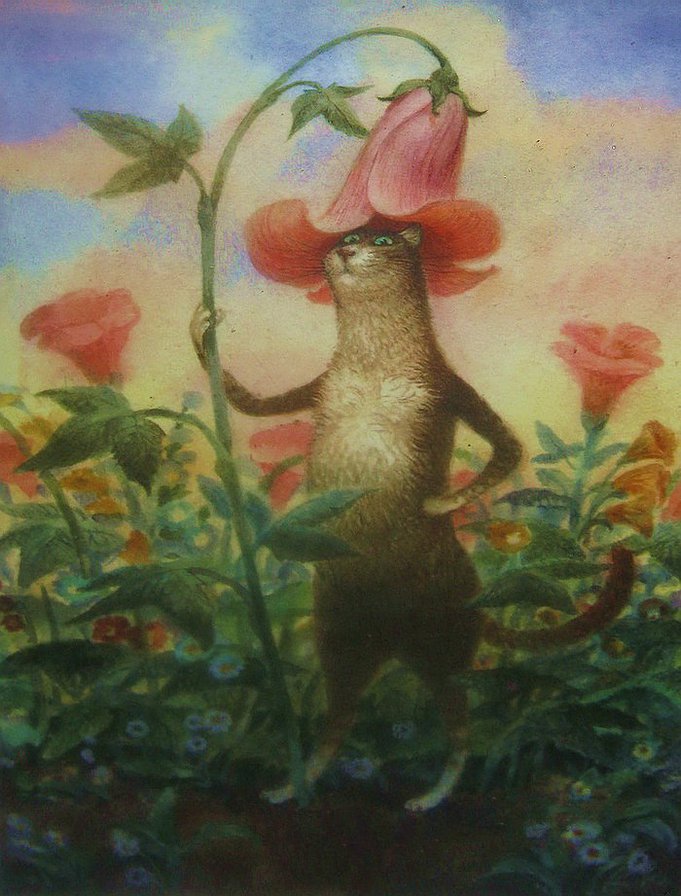 кошак))) - кот, цветы - оригинал