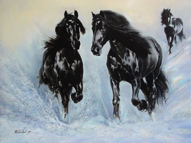 движение - живатные, зима, кони - оригинал