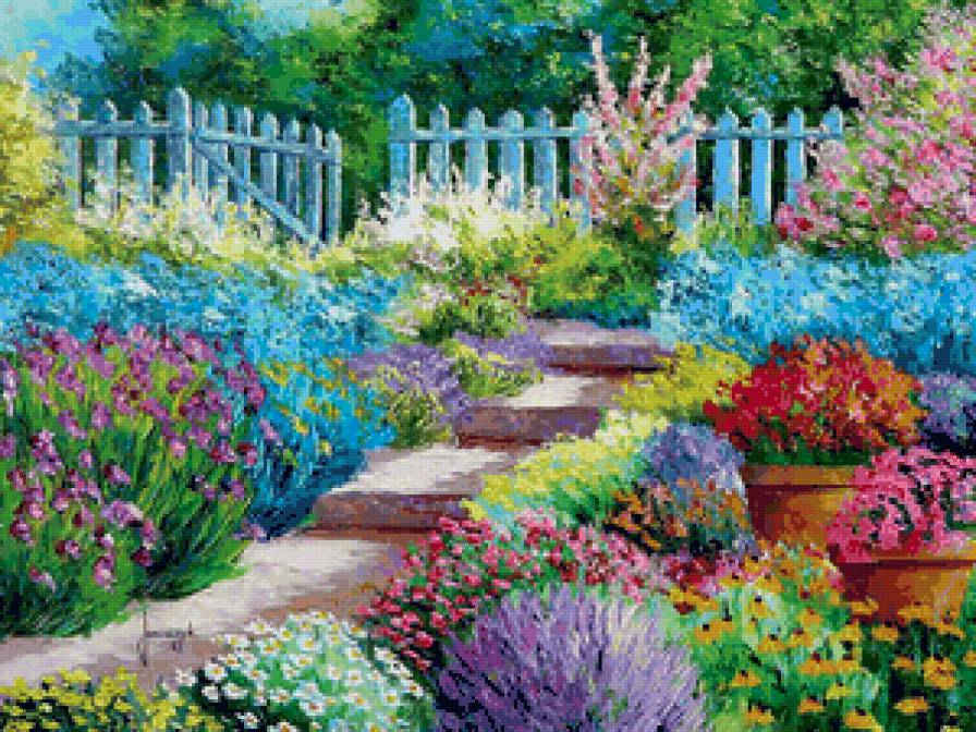 Дорожка в саду - цветы, сад, пейзаж - предпросмотр