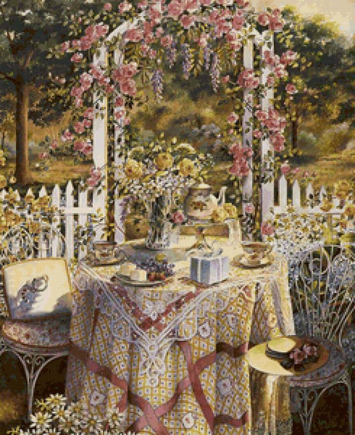 цветы - розы, натюрморт, цветы, дом, арка, двор, природа, букет - предпросмотр