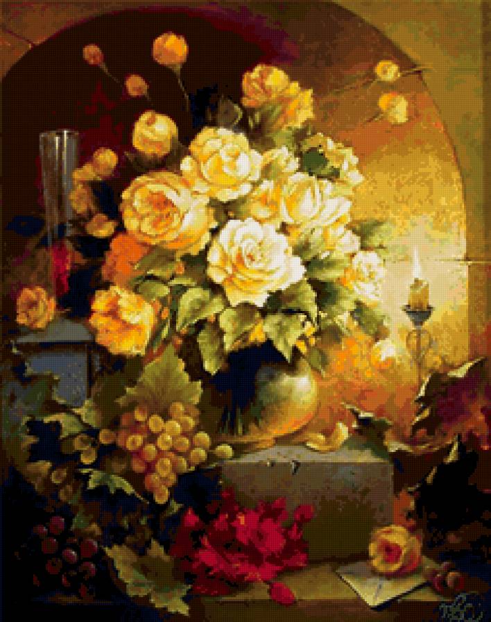 цветы - розы, натюрморт, букет, природа, цветы - предпросмотр