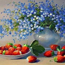 Схема вышивки «незабудки и клубника»