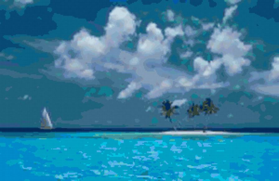 морской пейзаж - пальмы, пейзаж, море - предпросмотр