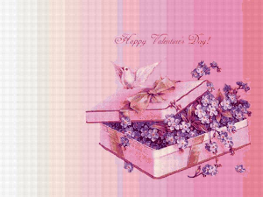 Открытка - сирень, голубь, коробка, поздравление, валентинка, открытка - предпросмотр