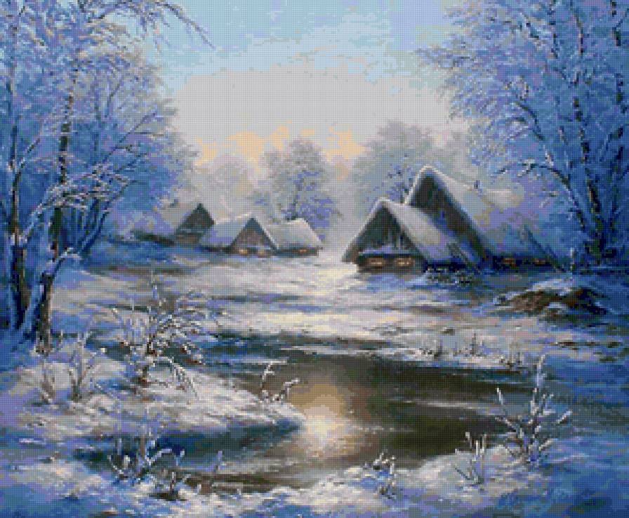 сказка о зимней речке - зима, картина м. иваненко, зимняя речка - предпросмотр