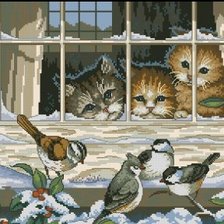 Схема вышивки «птички за окном»