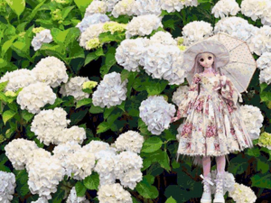 кукла - цветы, игрушки, лето, кукла, япония - предпросмотр
